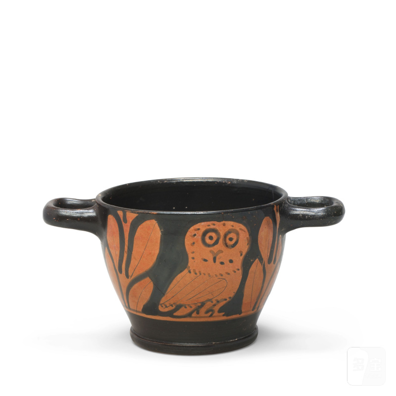 A Greek red-figure owl skyphos